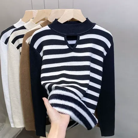 一体绒半高领毛衣女加绒加厚打底衫2023秋冬新款针织衫内搭上衣潮图片