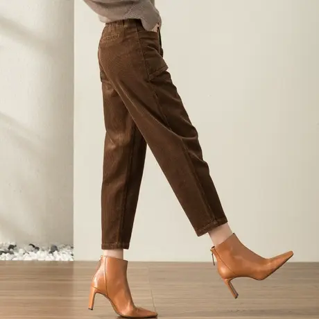 焦糖灯芯绒裤子女2023新款秋冬加绒女裤九分大码哈伦裤条绒老爹裤商品大图