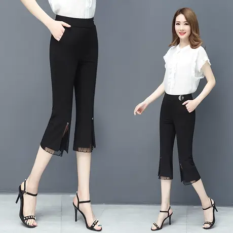 冰丝喇叭裤女夏季薄款七分裤2023年新款小个子7分大码微喇叭裤子图片