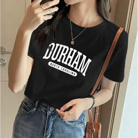 t恤女黑色打底衫上衣2023年夏季新款纯棉印花基础款宽松短袖体恤商品大图