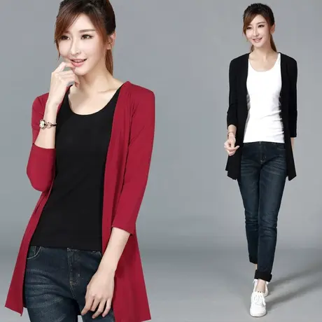 温柔上衣慵懒风针织开衫女中长款薄款外套春夏内搭新款v领空调衫商品大图