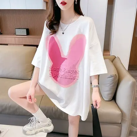 短袖t恤女2023新款夏季韩版宽松大码女装中长款百搭下衣失踪上衣图片