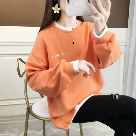 早秋卫衣女春秋季韩版宽松bf慵懒风ins薄款假两件上衣百搭外套潮商品大图