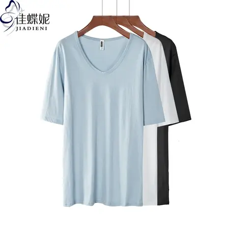 夏季新款韩版纯棉宽松休闲中长款纯色圆领短袖体恤上衣女装T恤商品大图