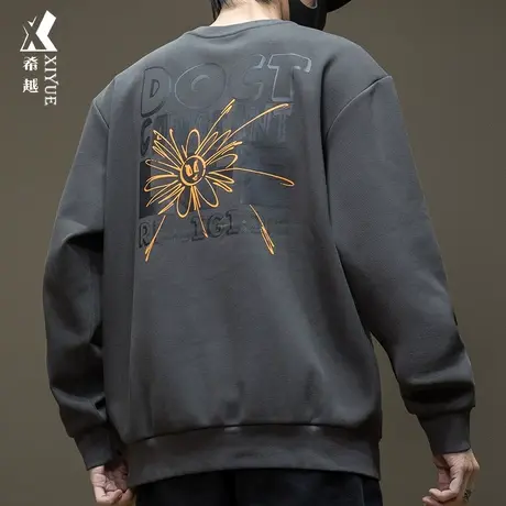 希越趣味卡通后背印花套头卫衣男2023秋冬新款宽松大码全棉打底衫商品大图