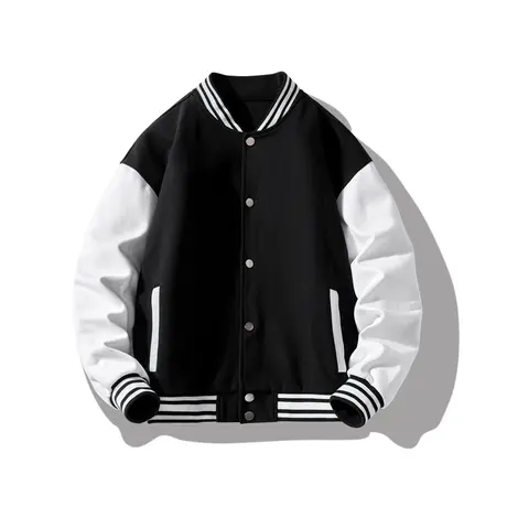美式复古棒球服vintage黑白拼接夹克oversize外套男秋冬国潮男装商品大图
