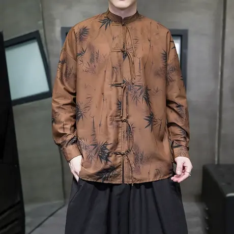 新中式中国风高级感水墨盘扣衬衫男春秋季新中式唐装仙气情侣外套图片