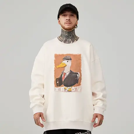 国潮oversize港风圆领卫衣男生潮牌胖子潮流大码男装春秋冬款加绒商品大图