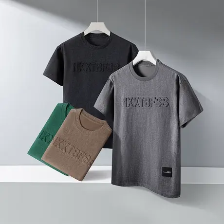 2023夏季新款短袖男士美式痞帅潮流个性时尚纯色青年透气T恤衫潮商品大图