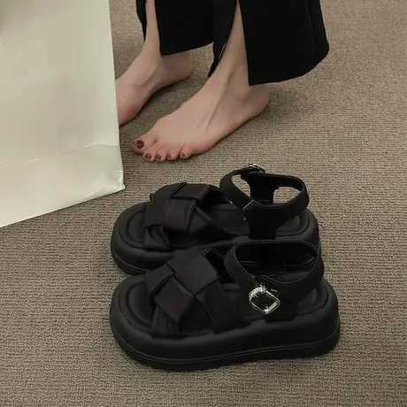 厚底凉鞋女夏外穿2023年新款ins潮配裙子厚底仙女风学生编织拖鞋商品大图