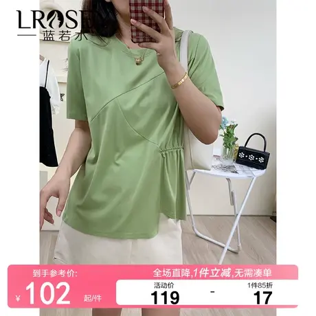 大码女装胖MM2024夏季新款抽绳天丝罗马t恤不规则显瘦热辣上衣ins商品大图