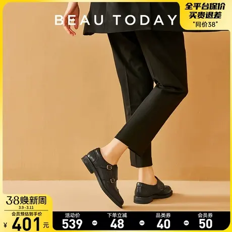 BeauToday黑色孟克鞋女鞋新款BT英伦风小皮鞋女复古真皮深口单鞋图片