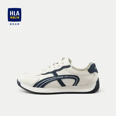 HLA/海澜之家透气休闲鞋2024新款圆头系带橡胶底休闲板鞋男商品大图