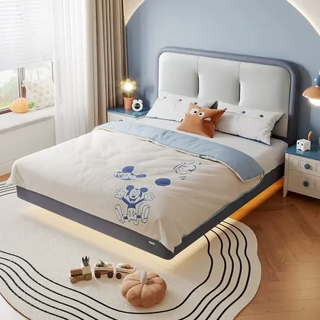 全友家居儿童床男孩现代简约次卧室单人床1米5软包悬浮床商品大图