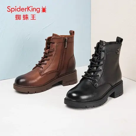 SPIDER KING/蜘蛛王马丁靴女真皮2023冬商场新款中筒薄绒英伦复古商品大图