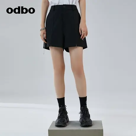 odbo/欧迪比欧时尚气质黑色休闲裤女夏季新款显瘦宽松百搭短裤商品大图