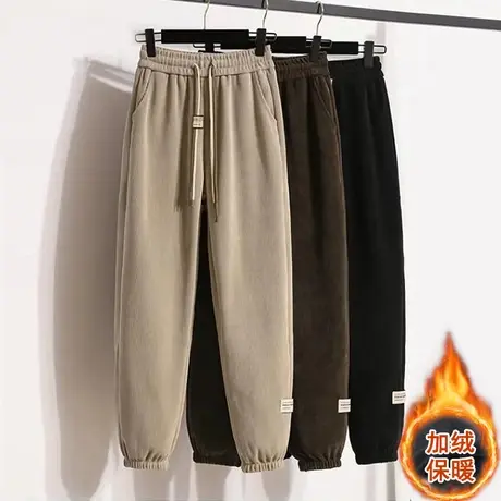 欧棉绒裤子女加绒秋冬季高腰束脚卫裤2023新款加厚宽松运动休闲裤图片