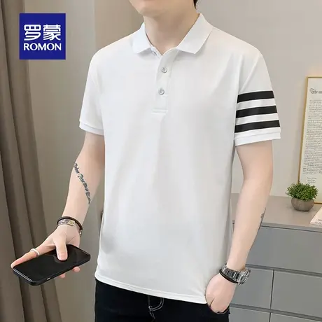 罗蒙男士短袖T恤夏季薄款商务休闲带翻领Polo衫病冰天丝男装上衣商品大图