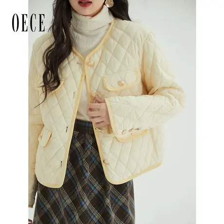 Oece高级感小香风棉衣2022冬季新款女装羽绒棉服气质外套小个子图片