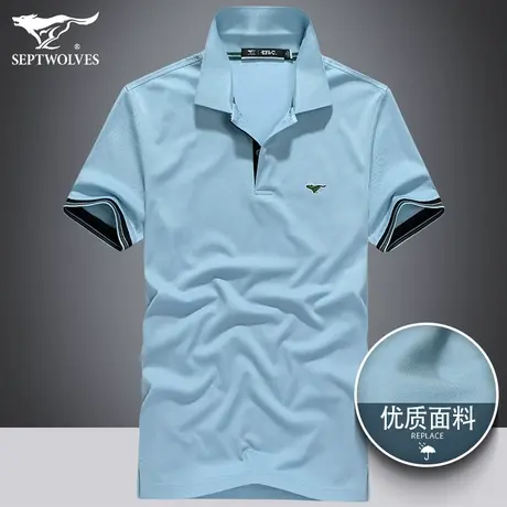 七匹狼狼族生活男装短袖t恤翻领2023夏季刺绣男士Polo衫冰丝上衣商品大图