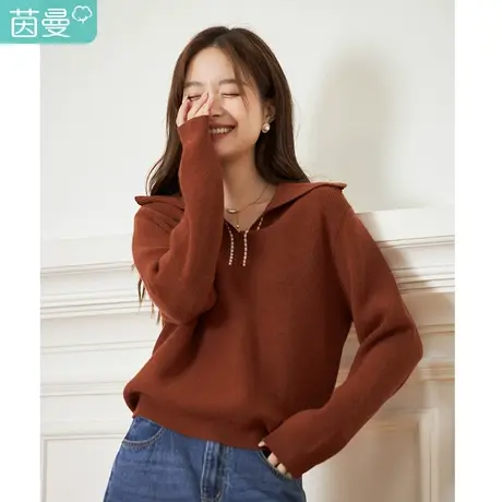 茵曼气质针织衫毛衣女装2023年冬季新款休闲V领宽松显瘦长袖上衣图片