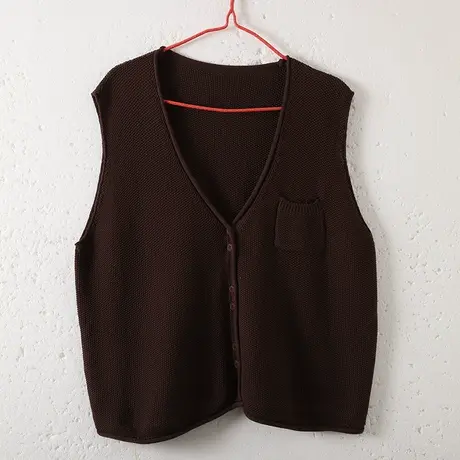 dza 复古宽松V领棉线针织马甲女士春季新款外搭毛衣马夹休闲上衣图片