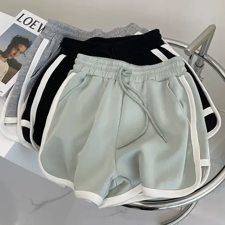 丝滑手感显瘦阔腿运动短裤！夏季百搭高腰宽松白边休闲运动热裤女商品大图