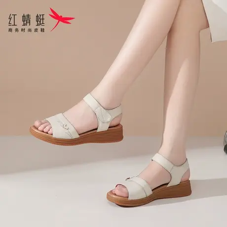 红蜻蜓女鞋女士厚底平底凉鞋女款新款夏季夏天真皮妈妈配裙子软底商品大图