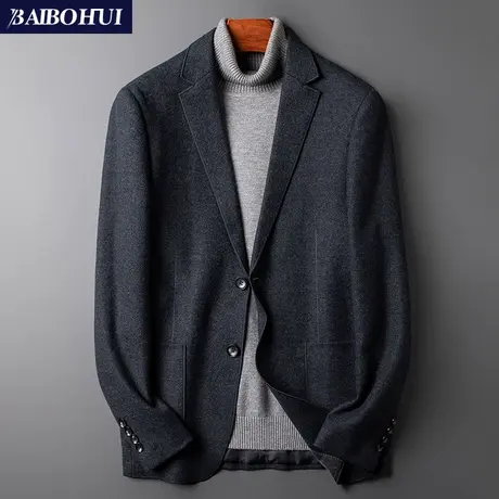 秋冬新款羊毛西装外套男修身韩版商务呢子休闲小西服男士单件上衣商品大图