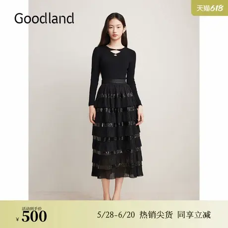 Goodland美地秋季解构镂空毛针织衫修身打底上衣商品大图