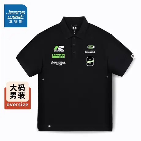 EG真维斯男装polo衫2025夏季新款印花宽松重磅纯棉大码短袖上衣潮商品大图