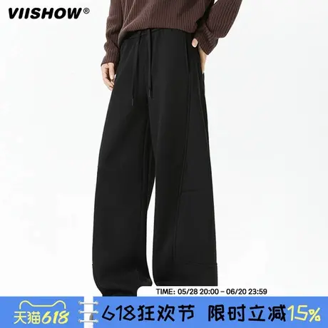 VIISHOW潮牌美式褶皱水洗直筒工装裤男复古宽松高街阔腿休闲长裤商品大图