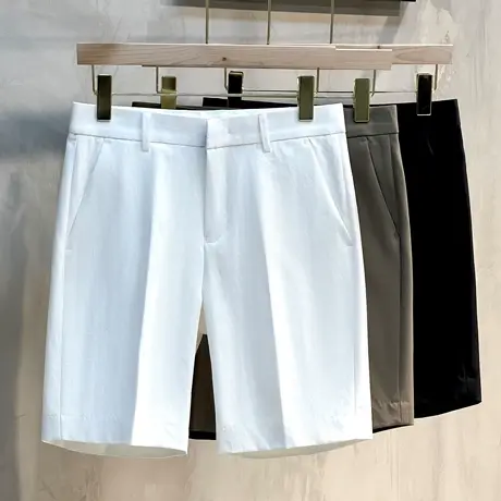 男士时尚韩版修身休闲短裤白色休闲五分中裤子潮流夏季薄款小西裤图片
