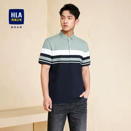 HLA/海澜之家翻领短袖Polo春夏时尚条纹舒适休闲清爽短袖男图片