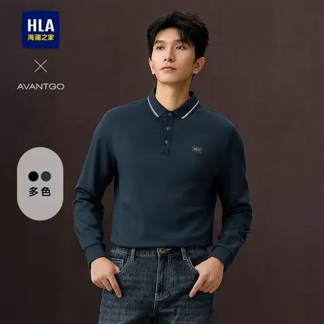 HLA/海澜之家轻商务经典透气长袖POLO衫25春秋新款时尚翻领上衣男图片