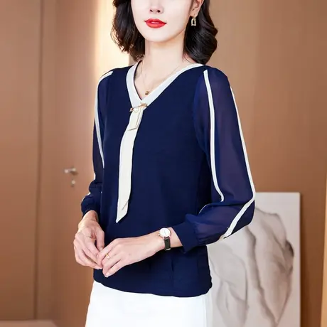 秋装2023年新款长袖中年妈妈减龄显瘦t恤女宽松大码打底衫女上衣商品大图