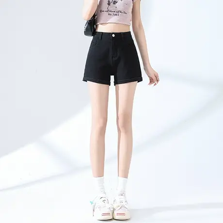 班尼路S&K系列黑色牛仔短裤女2025年夏季凉感显瘦超好看三分裤女Q图片