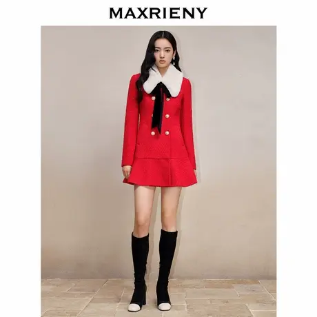 【奥莱】MAXRIENY千金复古感毛领外套女款羊毛花纱鱼尾大衣图片