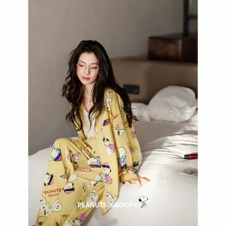 贝妍史努比睡衣女春秋季新款柔软莫代尔棉家居服可爱开衫大码套装商品大图