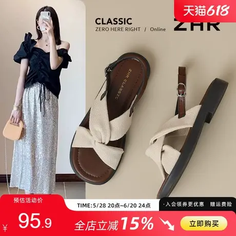 ZHR平底凉鞋女2025夏季新款爆款凉拖宽脚轻便拖鞋交叉带沙滩女鞋商品大图