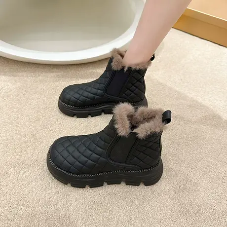 永希厚底防水短靴2023年新款一脚蹬休闲女靴复古松糕厚底防滑靴子商品大图