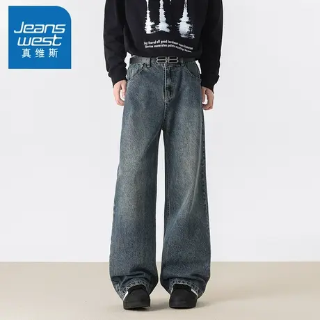 N5真维斯牛仔裤男2025新款秋季美式复古基础百搭宽松直筒男款裤子图片
