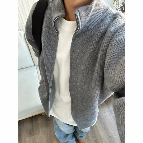 cleanfit拉链开衫立领毛衣男款秋季宽松慵懒风针织衫美式复古外套商品大图