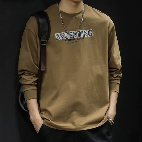 春秋长袖t恤男百搭潮牌宽松大码秋季23新款男士内搭秋款潮流衣服图片