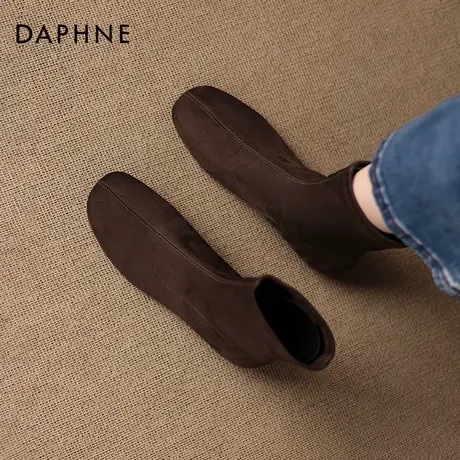 达芙妮棕色瘦瘦绒面小短靴2026新款女款秋冬季弹力女靴子加绒袜靴商品大图