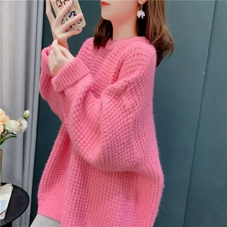 慵懒风宽松加厚糖果色毛衣女秋冬2023新款韩版圆领打底针织衫上衣商品大图
