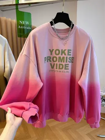 INS超火设计感小众宽松休闲减龄渐变粉色卫衣女春秋套头圆领上衣商品大图