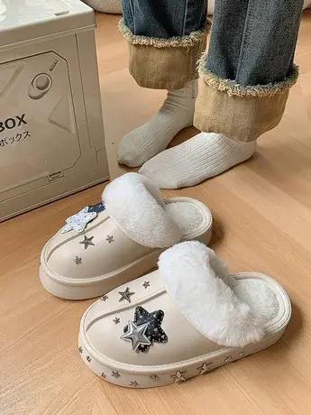 韩系潮流感星星铆钉踩屎感包头拖少女秋冬舒适百搭EVA防水棉拖鞋商品大图