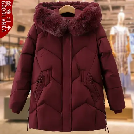 加大码中老年妈妈冬季带毛领棉衣洋气中长款加厚保暖羽绒棉服外套商品大图