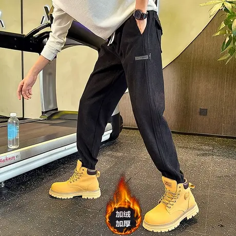 加绒束脚休闲裤男秋冬潮牌ins潮工装休闲灯芯绒宽松百搭哈伦卫裤图片